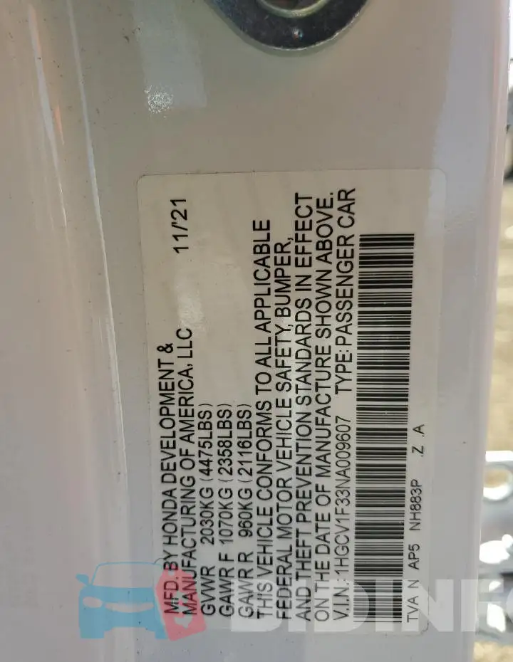 1HGCV1F33NA009607 Photo# 12