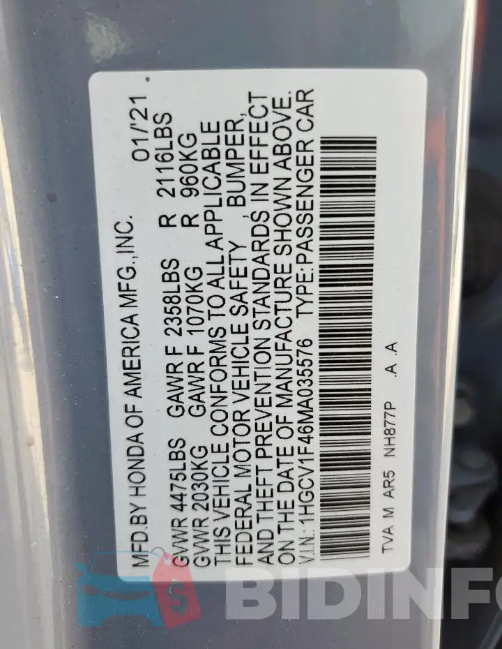 1HGCV1F46MA035576 Photo# 13