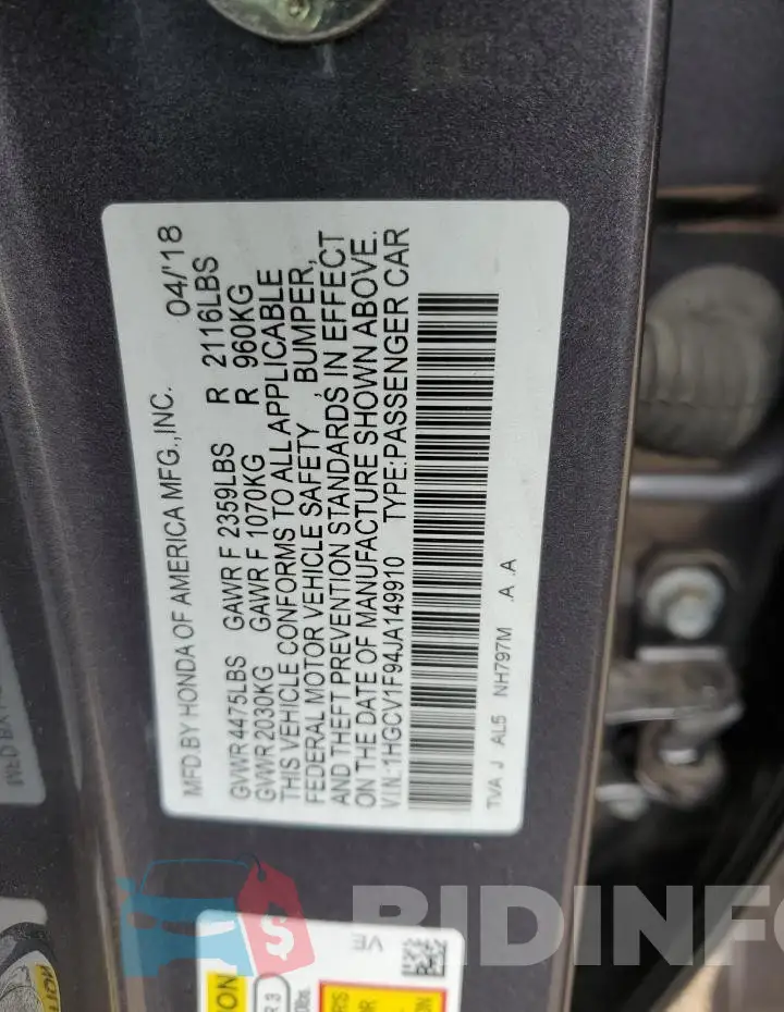 1HGCV1F94JA149910 Photo# 12