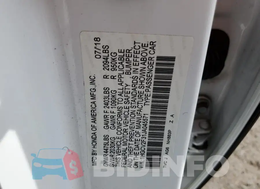 1HGCV2F31JA045571 Photo# 13
