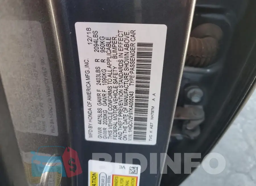1HGCV2F97KA005243 Photo# 13