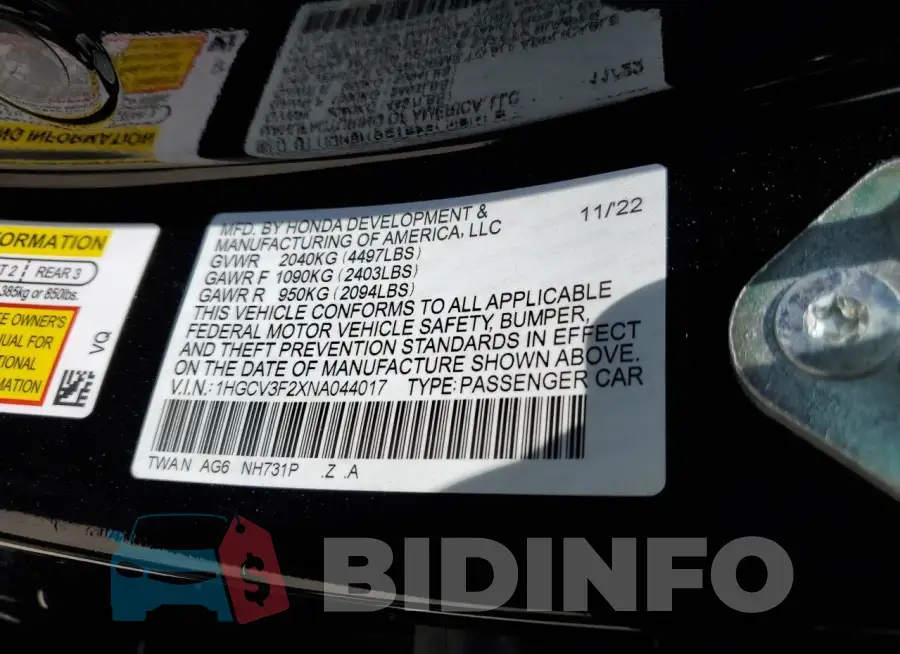 1HGCV3F2XNA044017 Photo# 12
