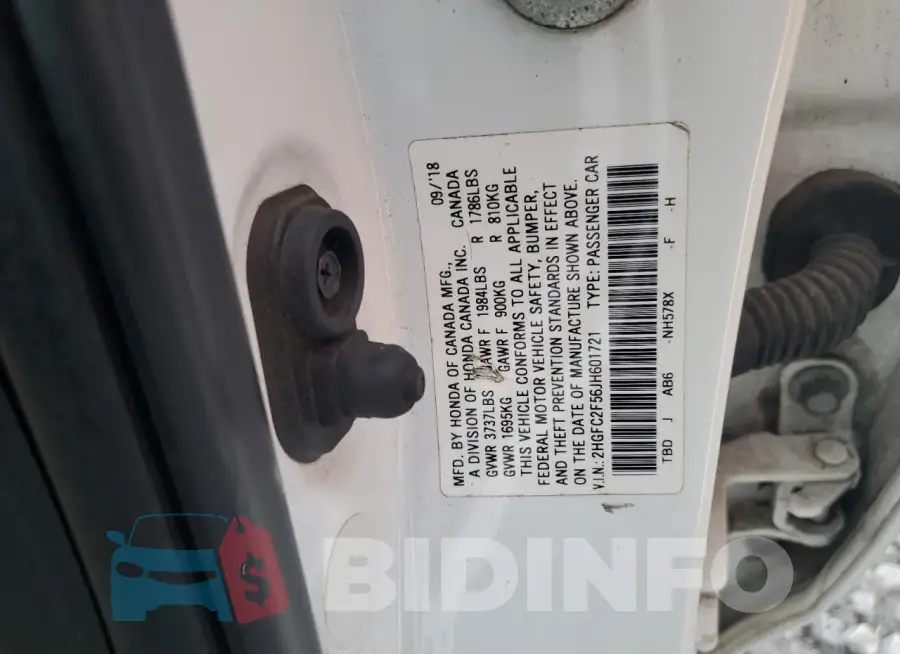 2HGFC2F56JH601721 Photo# 12