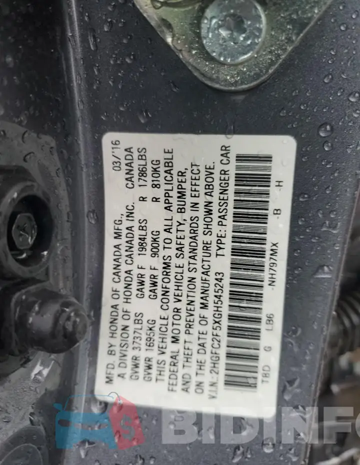 2HGFC2F5XGH545243 Photo# 12