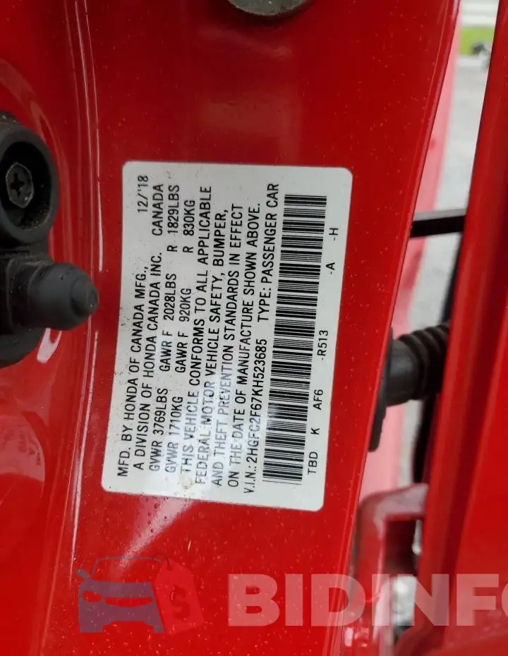 2HGFC2F67KH523685 Photo# 12