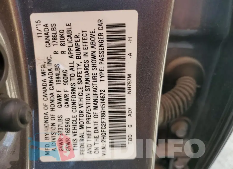 2HGFC2F78GH514672 Photo# 12