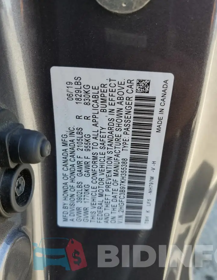 2HGFC3B97KH355388 Photo# 13