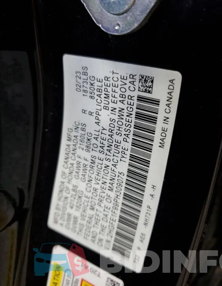 2HGFE1F99PH309075 Photo# 12