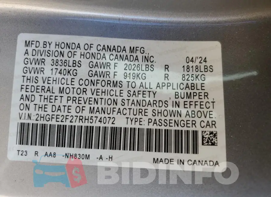 2HGFE2F27RH574072 Photo# 12