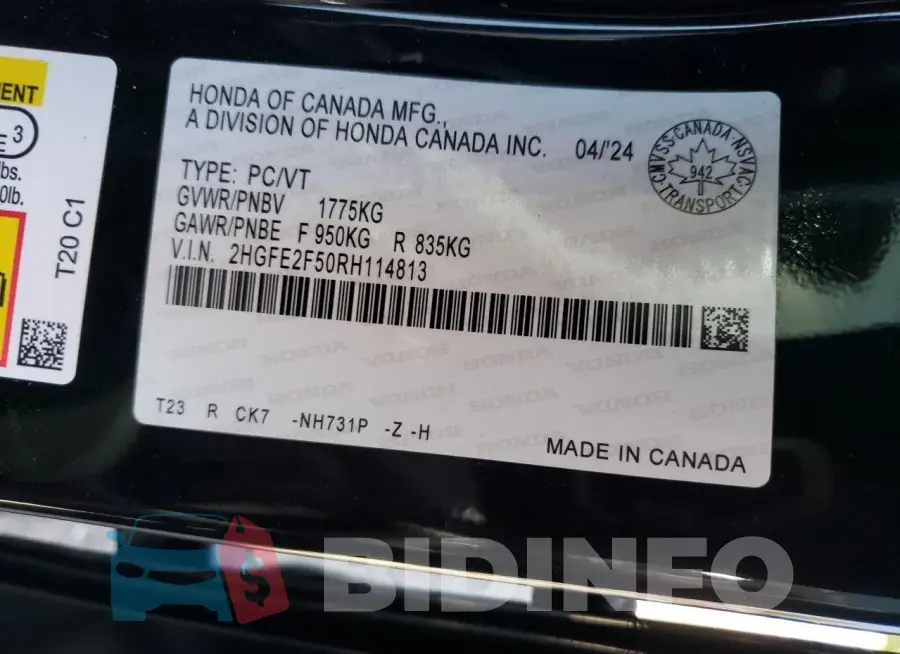 2HGFE2F50RH114813 Photo# 13