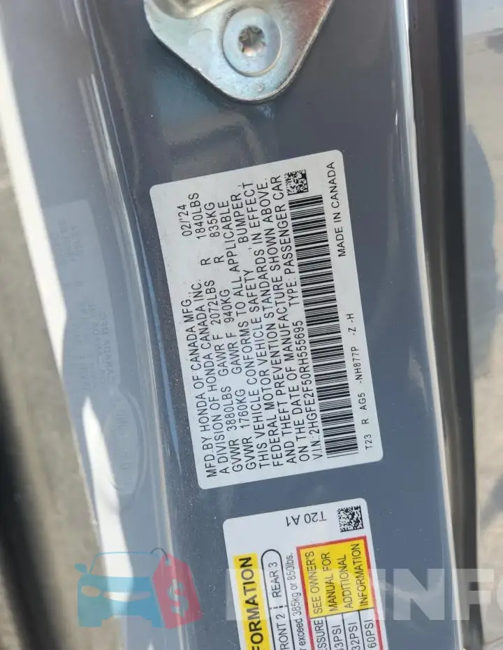 2HGFE2F50RH555695 Photo# 12