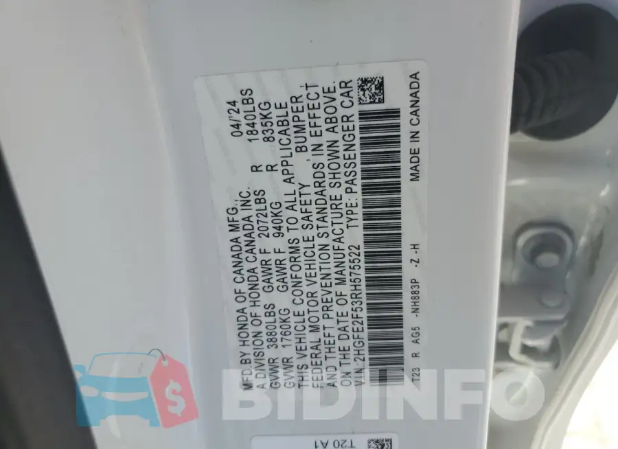 2HGFE2F53RH575522 Photo# 13