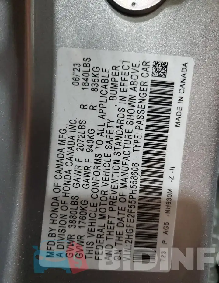 2HGFE2F55PH558606 Photo# 13