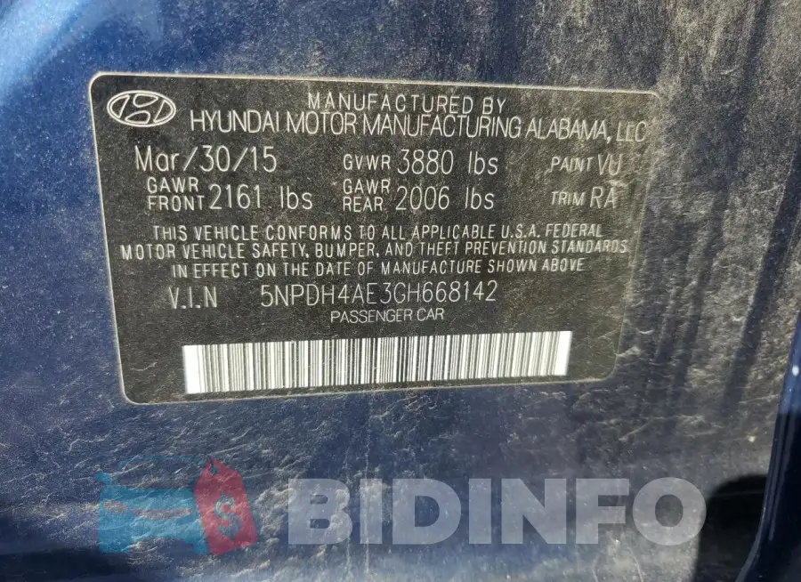 5NPDH4AE3GH668142 Photo# 12