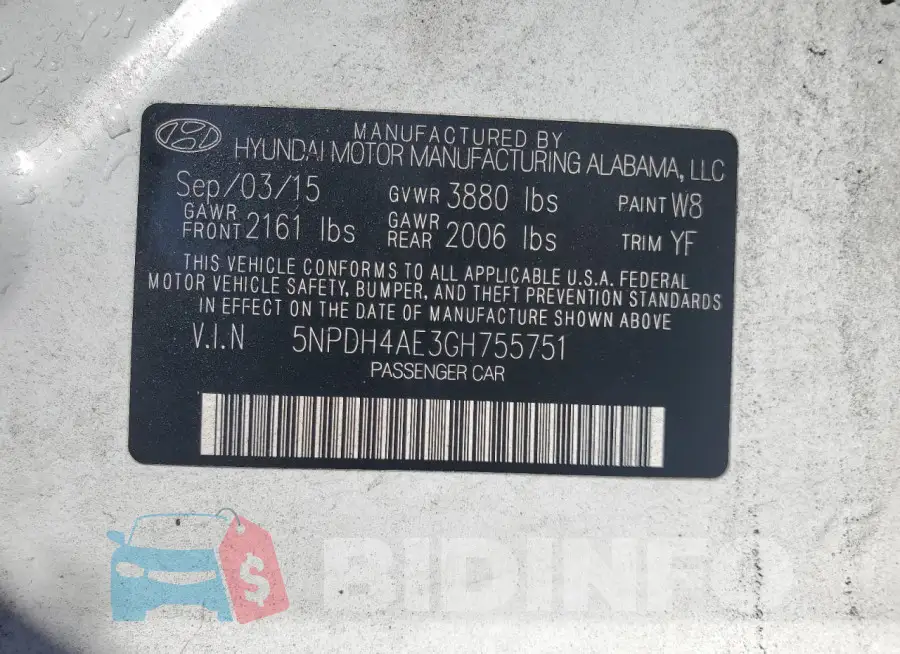 5NPDH4AE3GH755751 Photo# 12