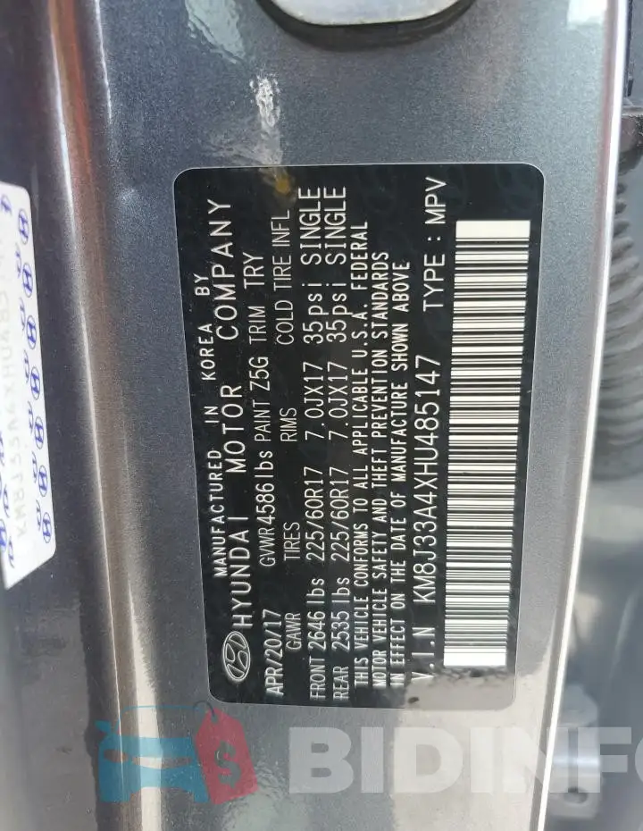 KM8J33A4XHU485147 Photo# 13
