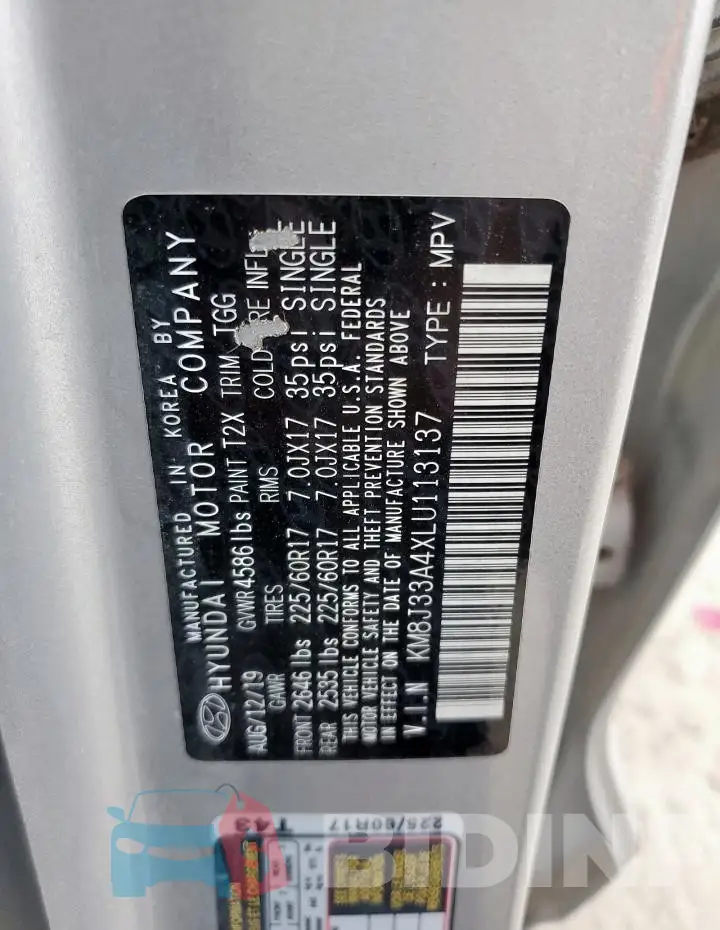 KM8J33A4XLU113137 Photo# 13