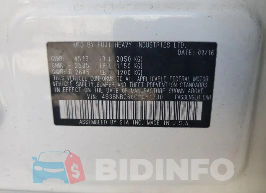 4S3BNBC60G3041730 Photo# 12