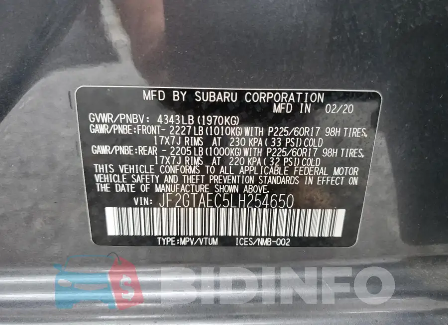 JF2GTAEC5LH254650 Photo# 14
