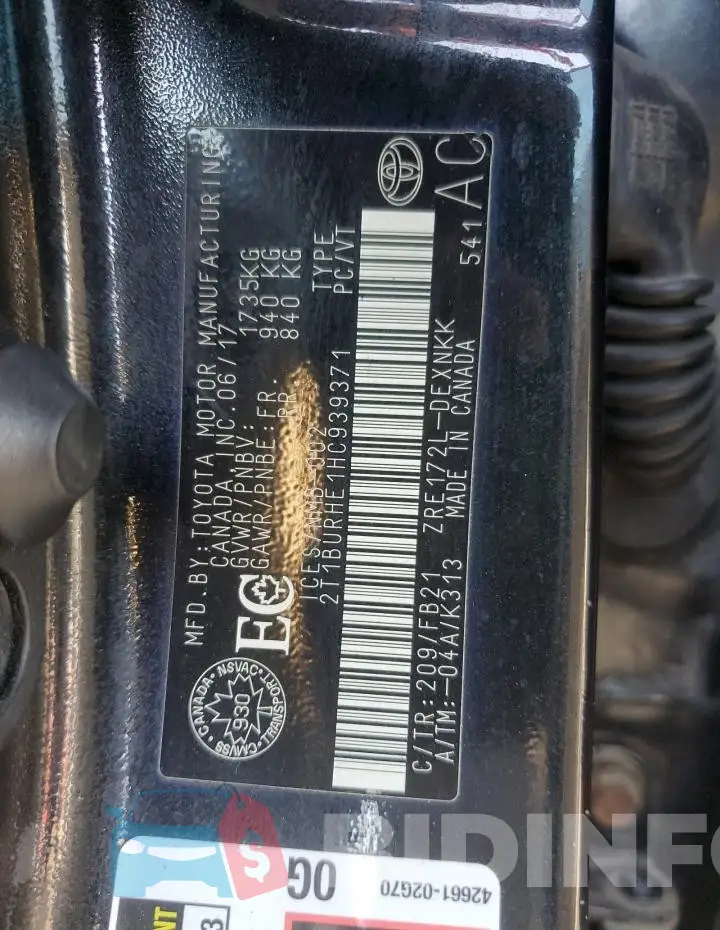 2T1BURHE1HC939371 Photo# 12
