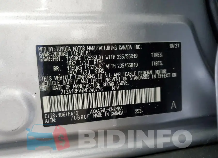 2T3A1RFV4MC240776 Photo# 14