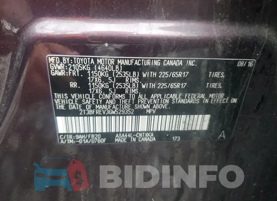 2T3BFREV3GW529352 Photo# 13