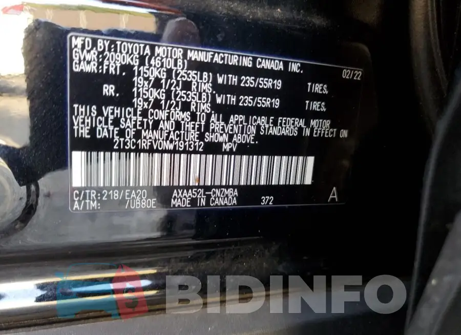 2T3C1RFV0NW191312 Photo# 13