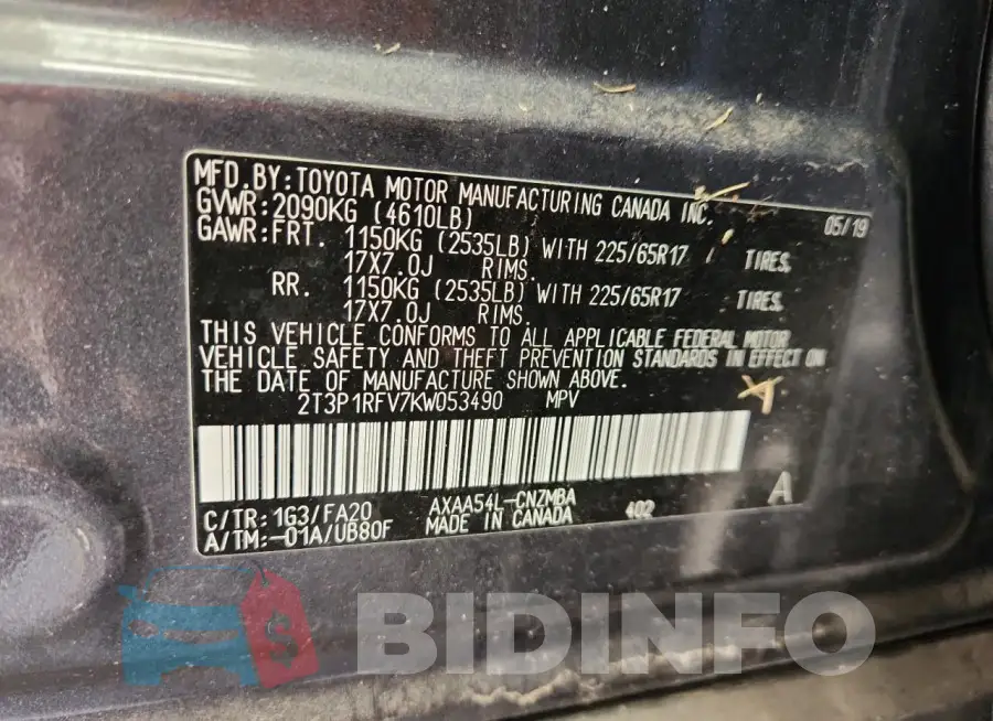2T3P1RFV7KW053490 Photo# 13