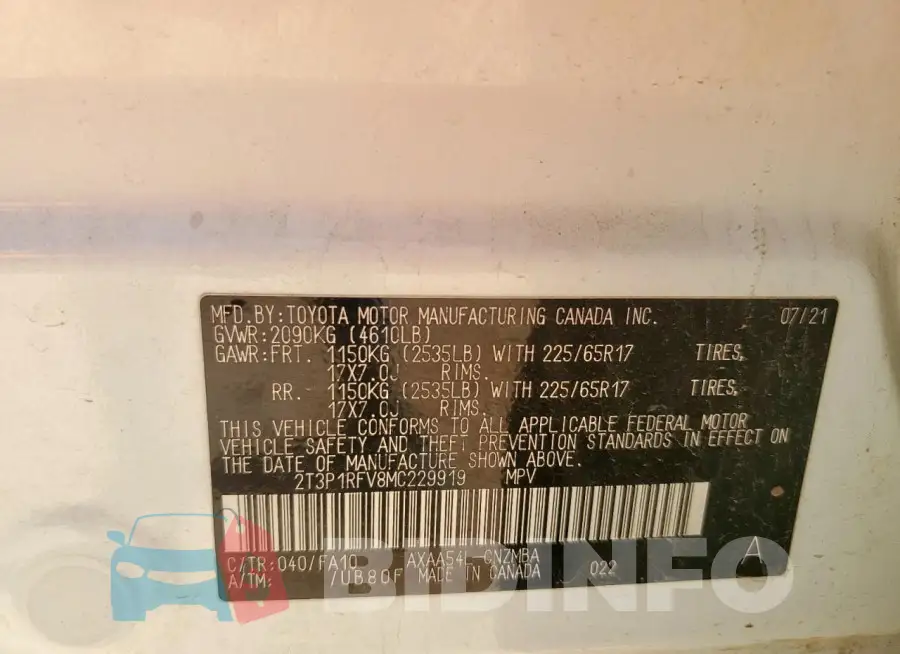 2T3P1RFV8MC229919 Photo# 14