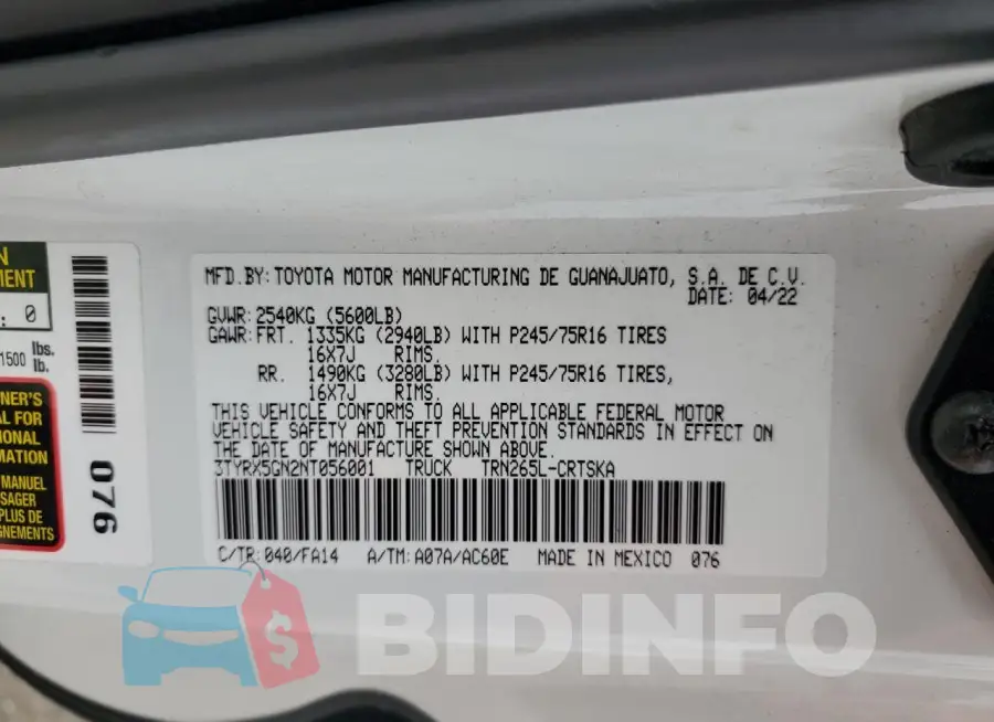 3TYRX5GN2NT056001 Photo# 12