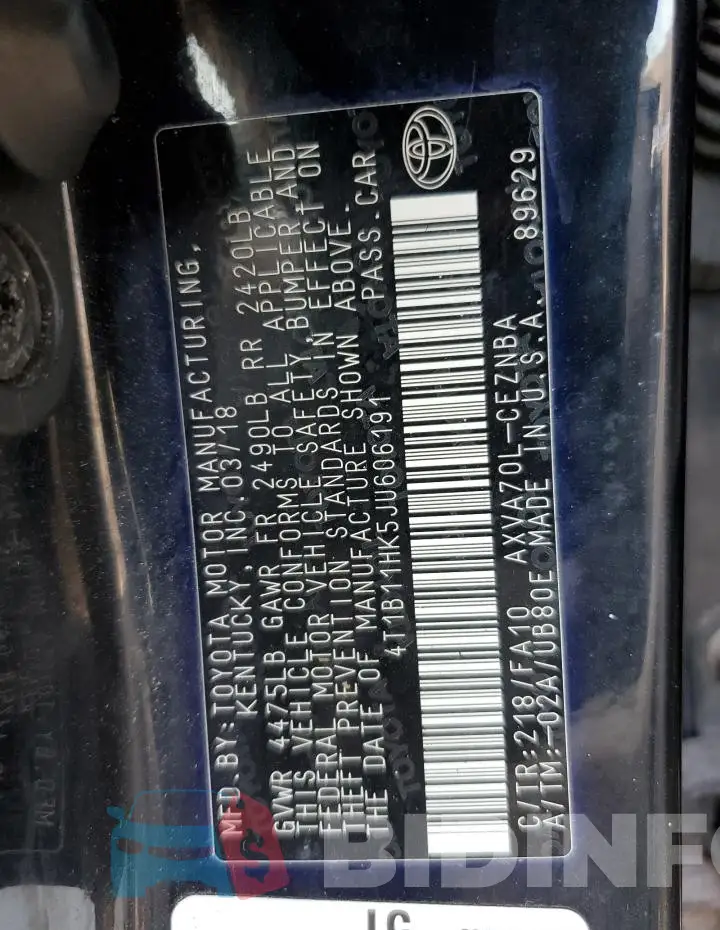 4T1B11HK5JU606191 Photo# 12