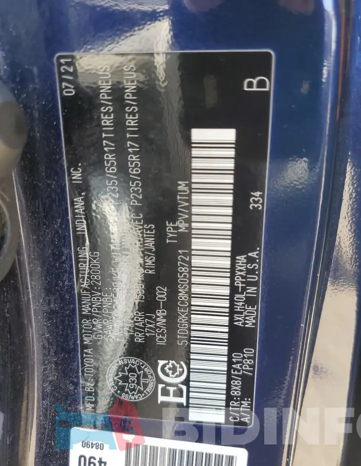 5TDGRKEC8MS058721 Photo# 14