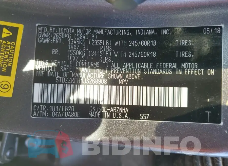 5TDZZRFH1JS268908 Photo# 13