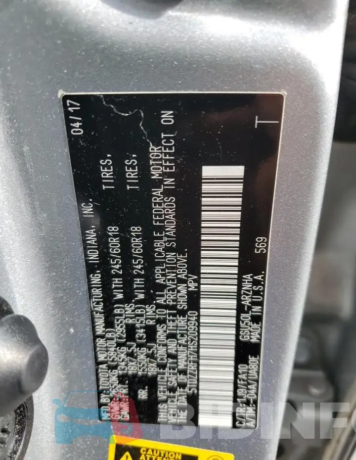 5TDZZRFH7HS209940 Photo# 13