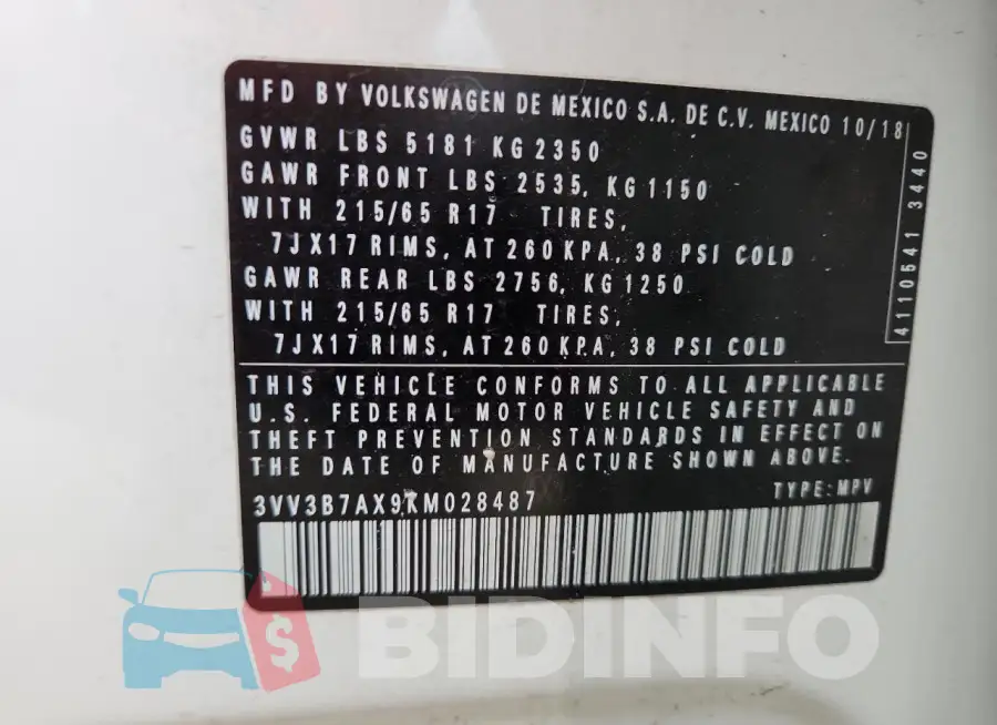 3VV3B7AX9KM028487 Photo# 14