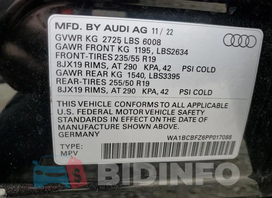 WA1BCBFZ6PP017088 Photo# 14