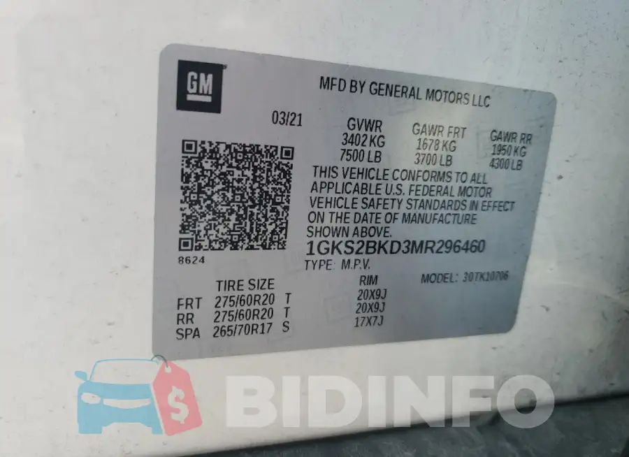1GKS2BKD3MR296460 Photo# 13
