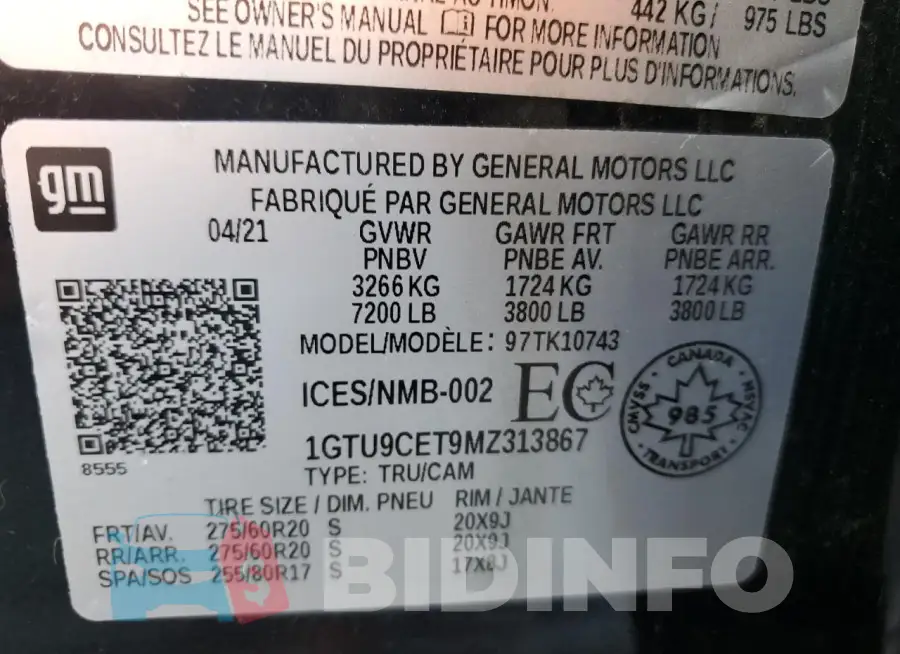 1GTU9CET9MZ313867 Photo# 13