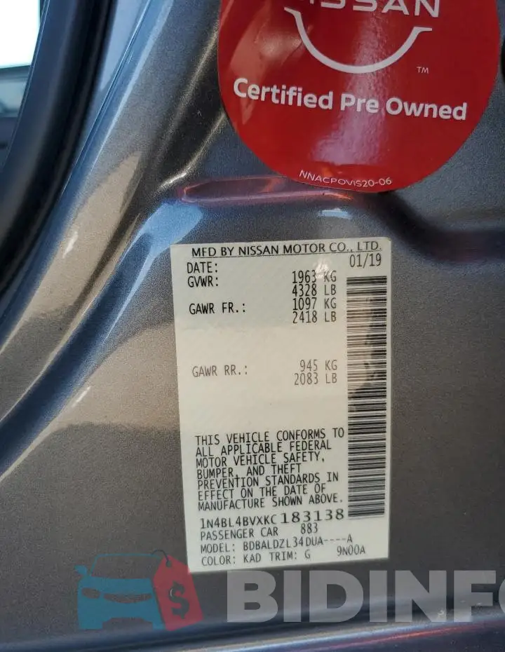 1N4BL4BVXKC183138 Photo# 12