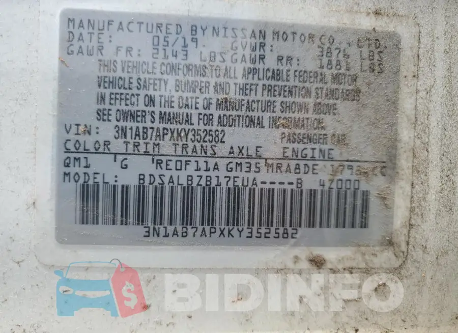 3N1AB7APXKY352582 Photo# 12