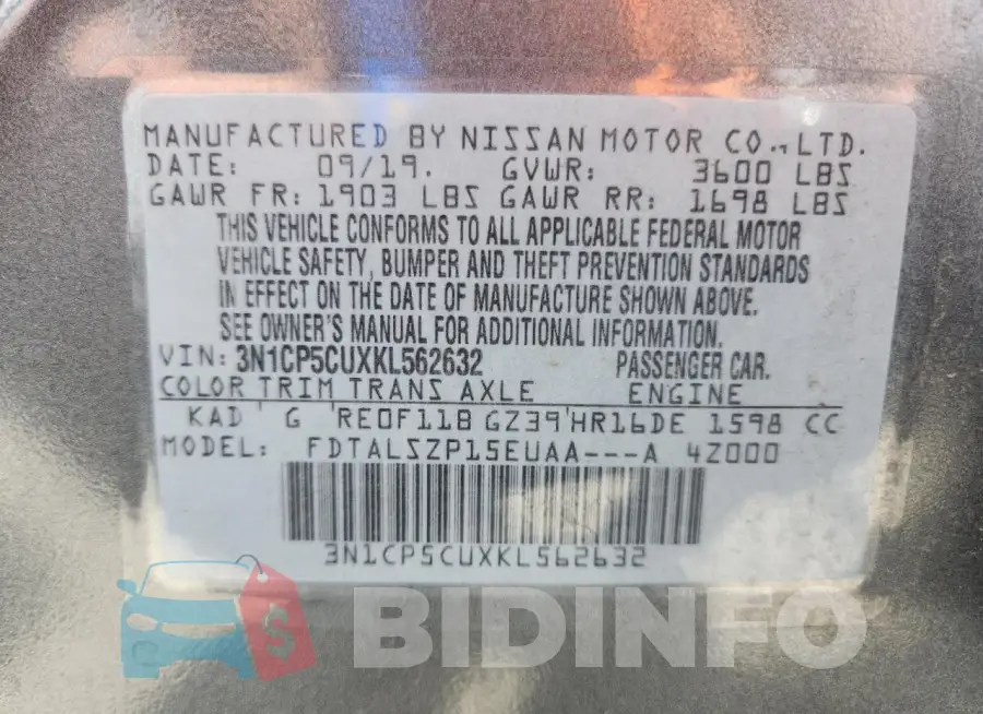 3N1CP5CUXKL562632 Photo# 13