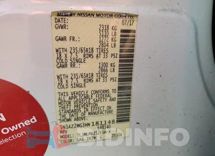 5N1AZ2MG3HN181148 Photo# 13