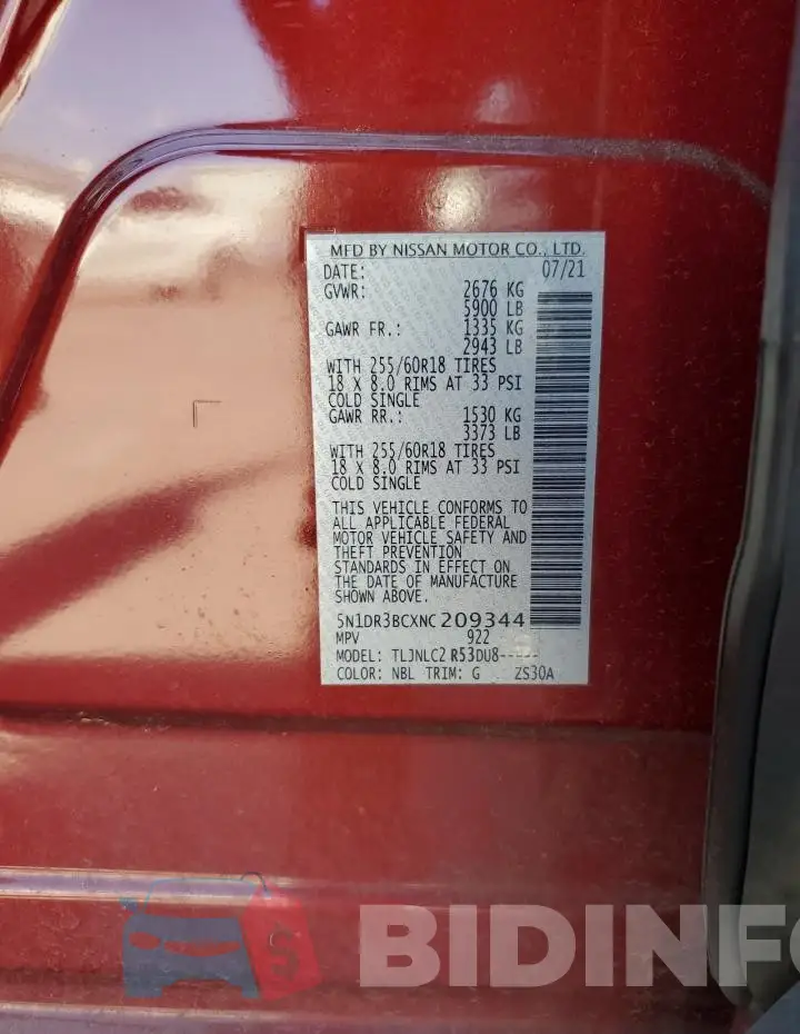 5N1DR3BCXNC209344 Photo# 12