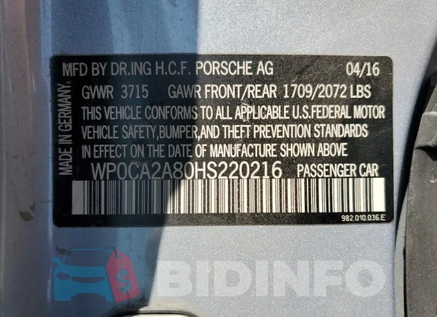 WP0CA2A80HS220216 Photo# 12