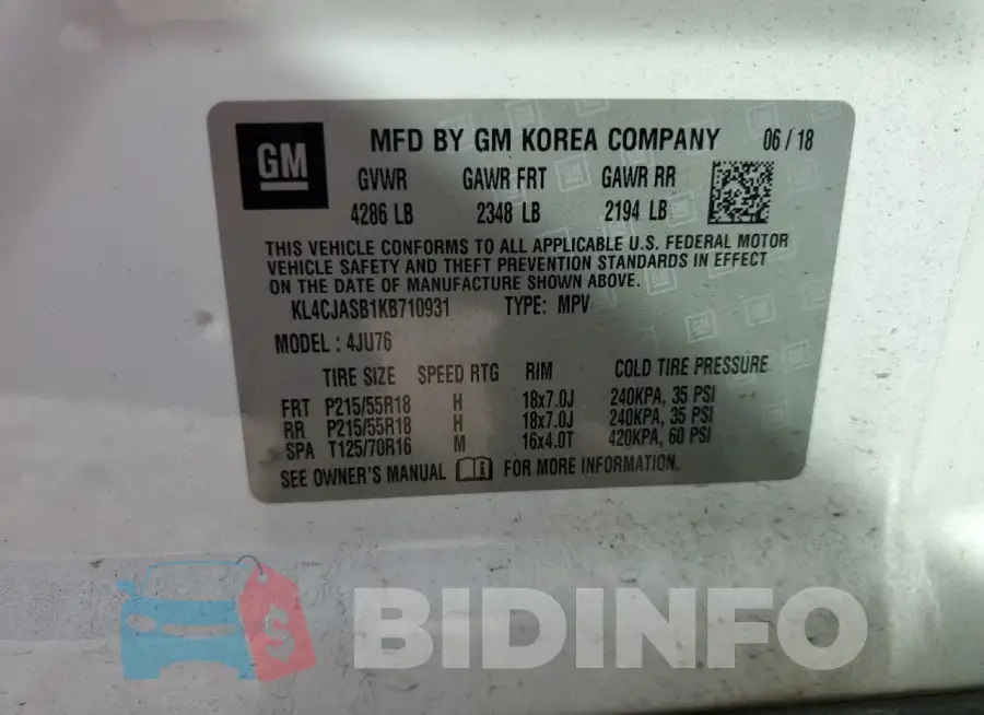 KL4CJASB1KB710931 Photo# 13