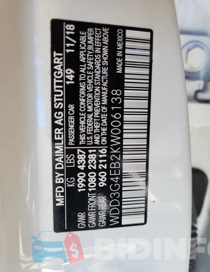 WDD3G4EB2KW006138 Photo# 12