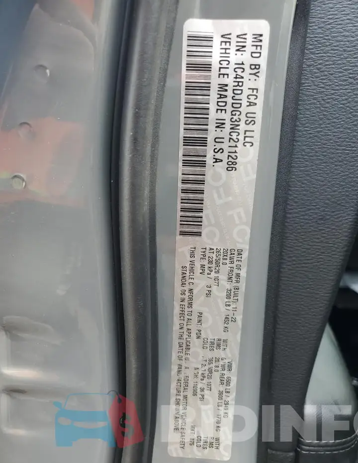 1C4RDJDG3NC211286 Photo# 14