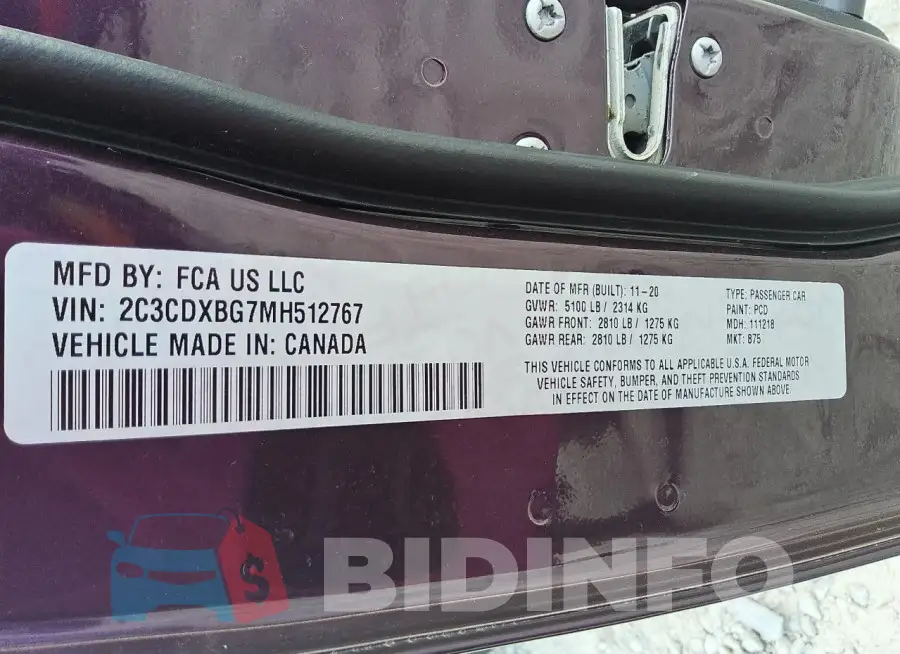 2C3CDXBG7MH512767 Photo# 12