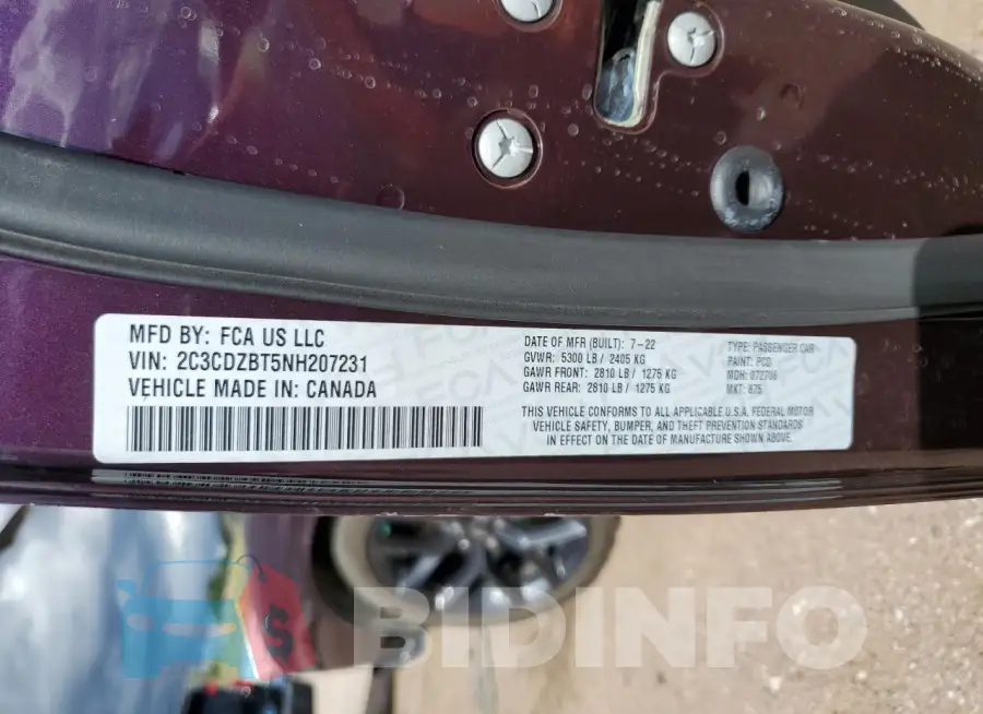 2C3CDZBT5NH207231 Photo# 13