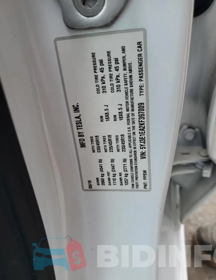 5YJ3E1EA2KF397009 Photo# 12